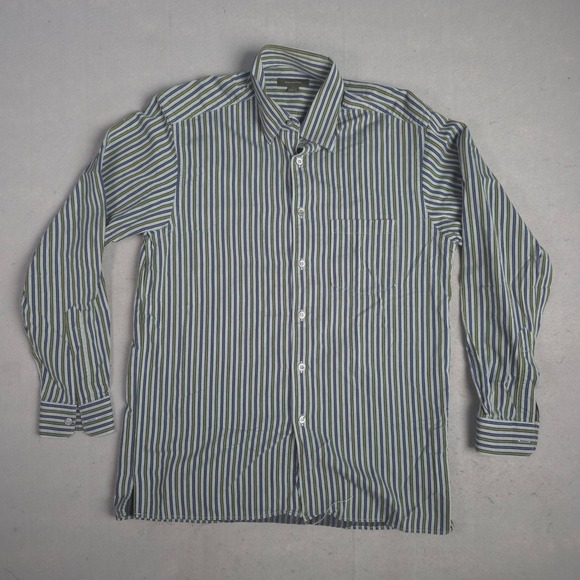 Ermenegildo Zegna Mens Long Sleeve Button Down Dress Shirt Striped Blue Green - Picture 1 of 11